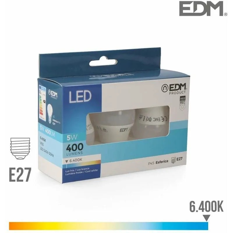  - Set di 3 lampadine led E27 da 5W equivalenti a 50W - Day White 6400K