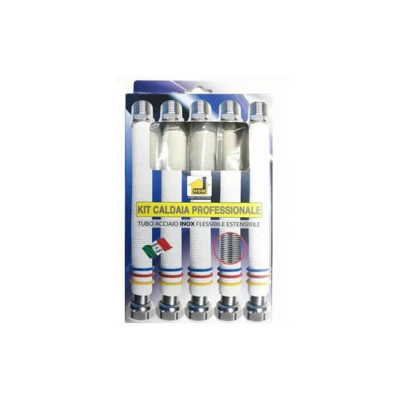 Kit caldaia estensibili tubo flessibile gas e acqua inox bianco 200 400 mm n.3 da 1/2 n 2 da 3/4'' 200 / 400 mm mega promoestensibile unisuper uni