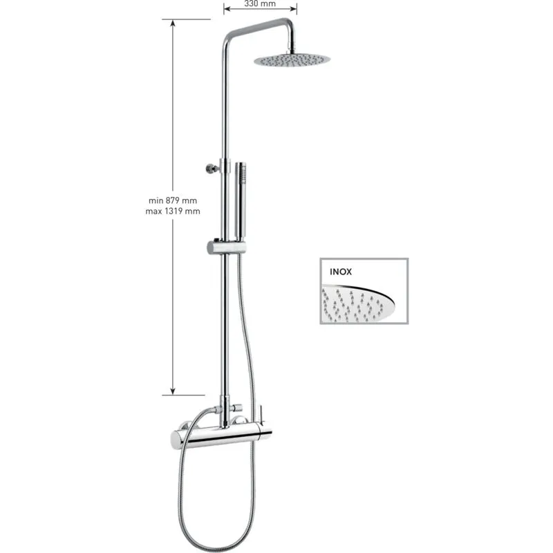 Keller Taps - Kit colonna doccia cilindrica con deviatore,soffione inox diametro mm 200,miscelatore cilindrico,flessibile cm 150 e doccetta