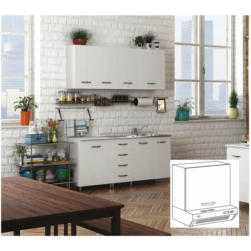 Pensile Mobile cucina Sopracappa 1 Anta con Scolapiatti 60x30xh49 cm - Bianco BFC80KIT