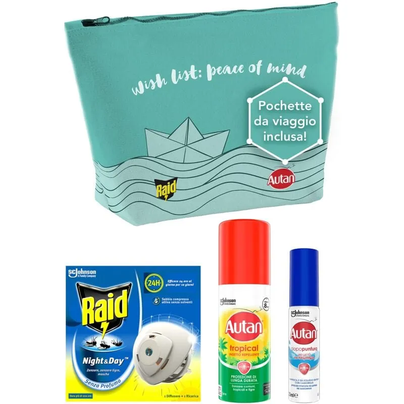  - Kit da viaggio contro gli insetti: Night & Day, Autan Tropical Mini Spray 50 ml, Autan Dopopuntura Gel 25 ml