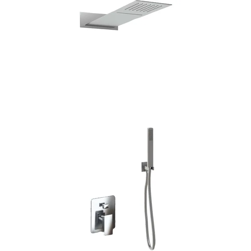 Kit Doccia 3 Vie Soffione Rettangolare Acciaio Inox 55x23 cm Slim 2,5 mm con Cascata Cervicale + Presa Acqua + Flessibile + Doccino