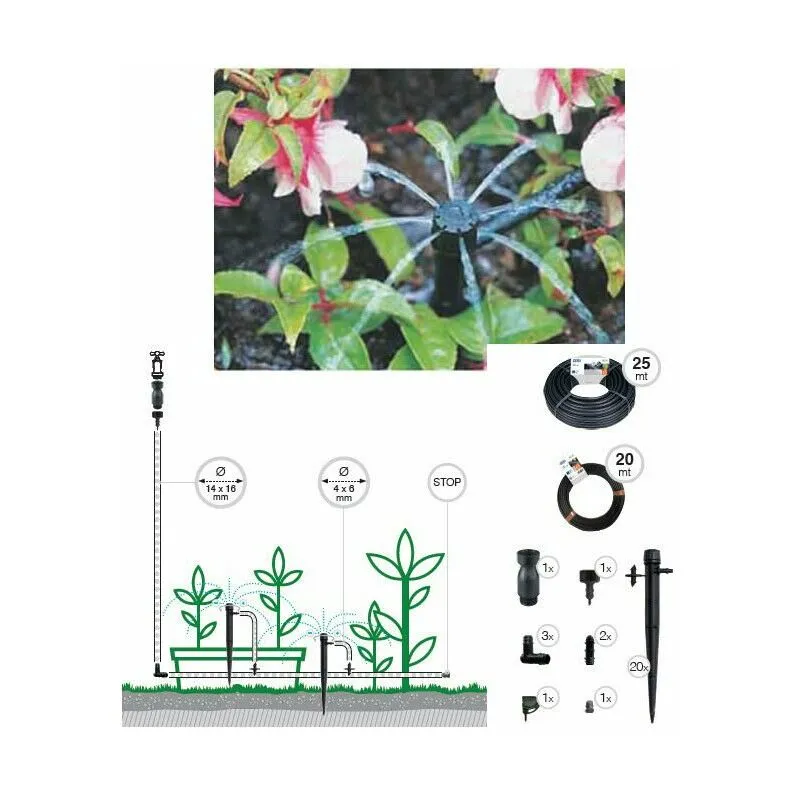 Gf Garden - Kit Irrigazione Goccia Gocciolatori Regolabili Piante Vasi Aiuole Tubo Capillare