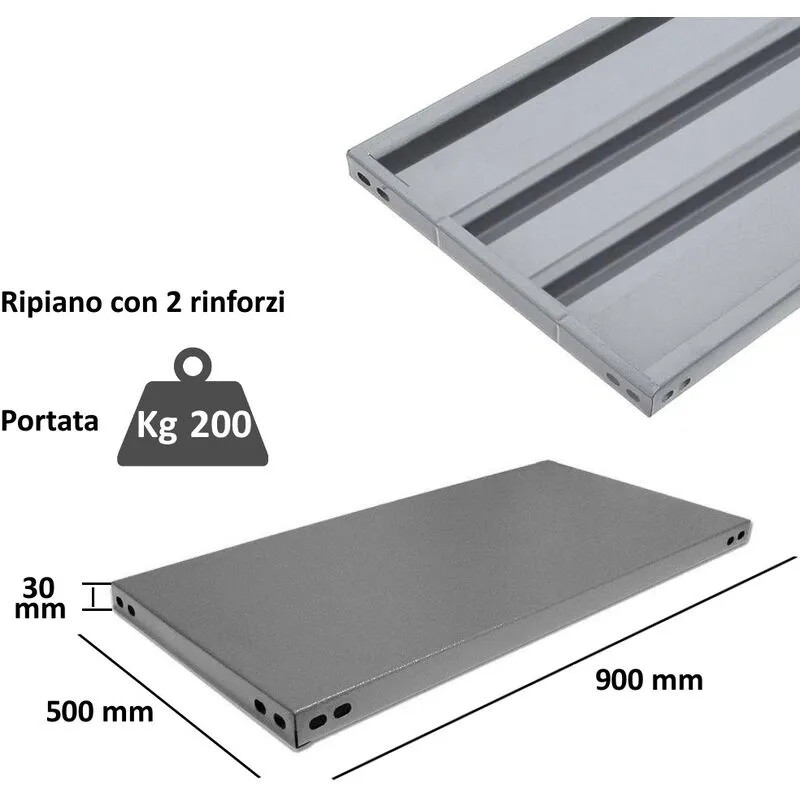 Scaffalatura in metallo componibile varie misure e portate tipo pesante con rinforzo - ripiano 50x90 cm