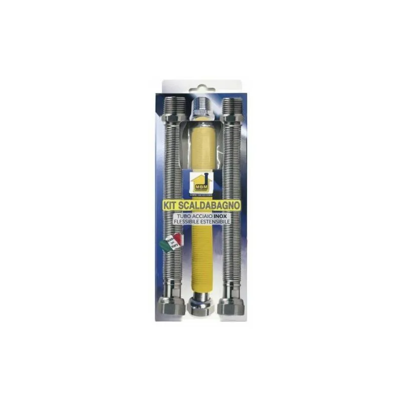 Kit scaldabagno caldaia flessibili estensibili 200 400 mm, n.1 gas giallo 1/2 MF n.2 acqua nudi 1/2 MF gas UNI11353 acqua DM 174