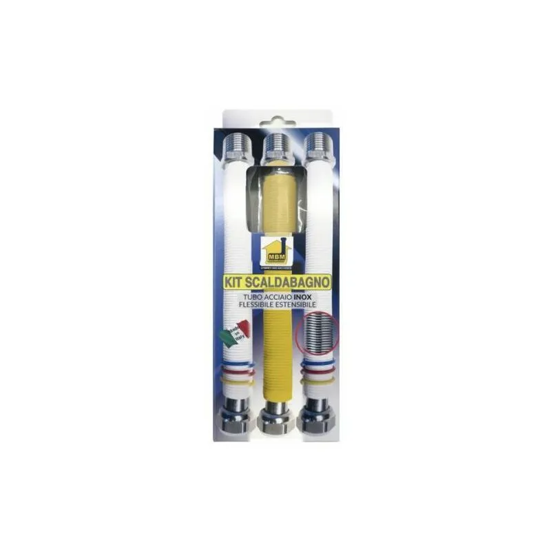 Kit scaldabagno caldaia flessibili estensibili 200 400 mm, n.1 gas giallo 3/4 mf n.2 gas/acqua bianchi 1/2 mf gas UNI11353 acqua dm 174