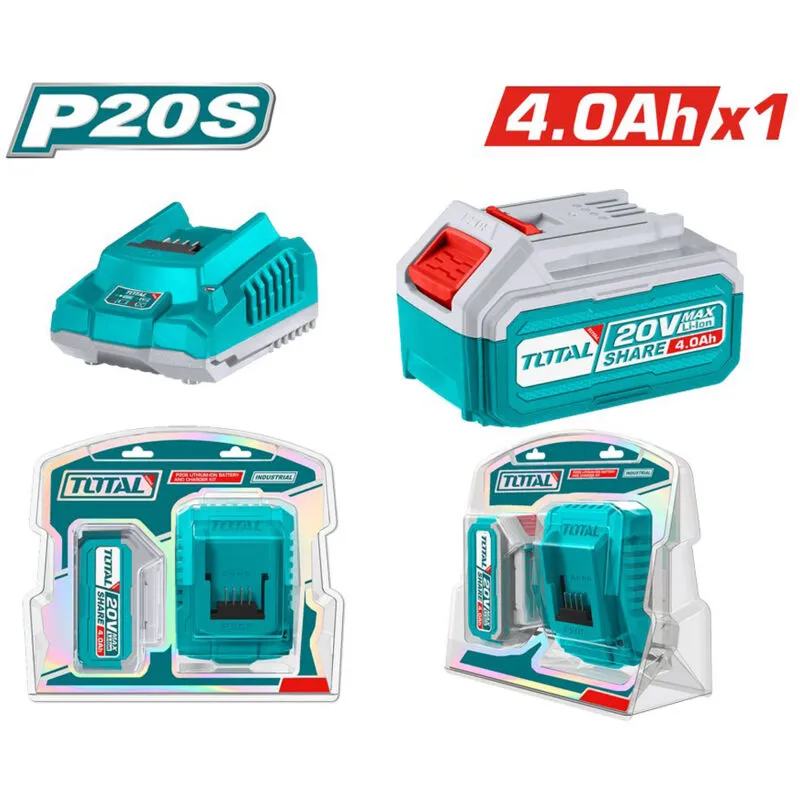 Kit set 1PZ batteria 20V 4Ah + caricabatterie rapido P20S ioni al litio Total