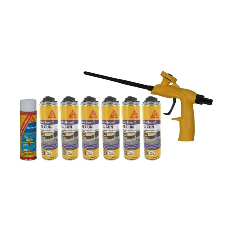 Kit Sika espansore di schiuma poliuretanica 500ml x6 - Detergente 500ml - Pistola per schiuma - Blanc