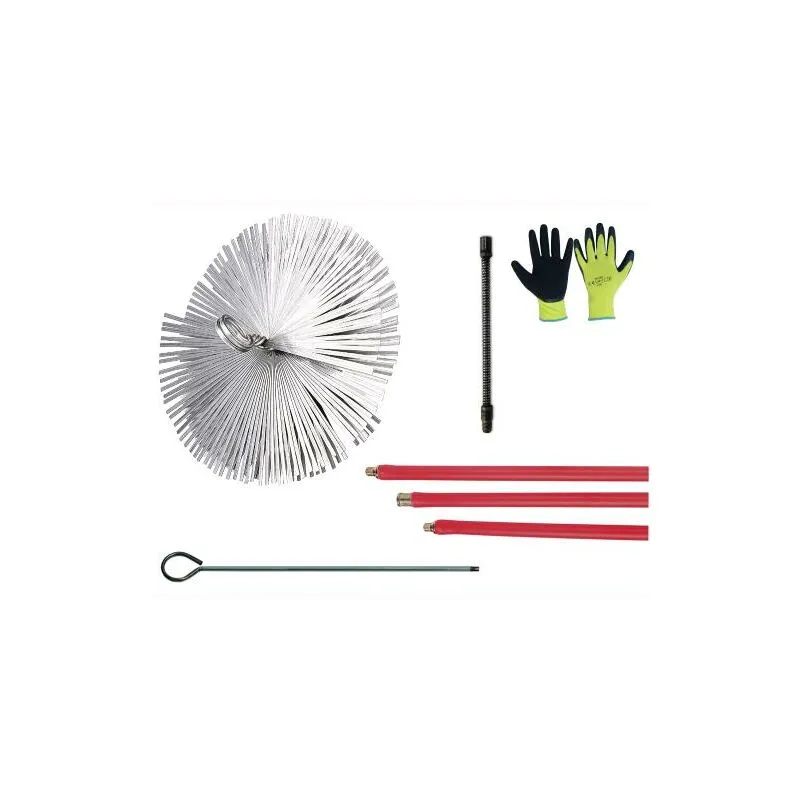 Kit Spazzacamino Pulizia Canne Fumarie 12 Metri con Scovolo in Acciaio 35 cm con Guanti in omaggio