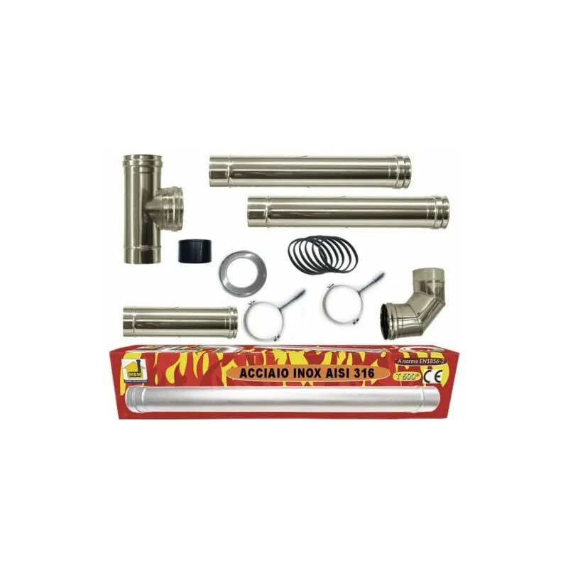 Kit inox tubi canna fumaria stufa pellet dn 80 tubo acciaio 316 ce