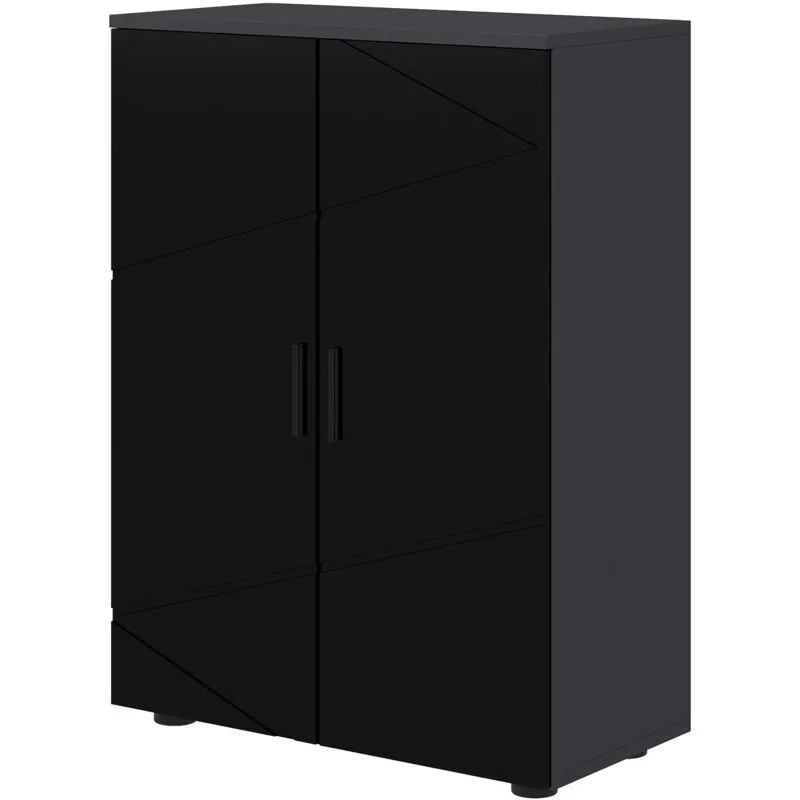 Kleankin - Armadietto Bagno 2 Ante in Legno con 3 Ripiani 60x30x82cm Nero