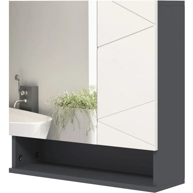 kleankin Armadietto Bagno con Specchio a 2 Ante e Mensole Regolabili Grigio