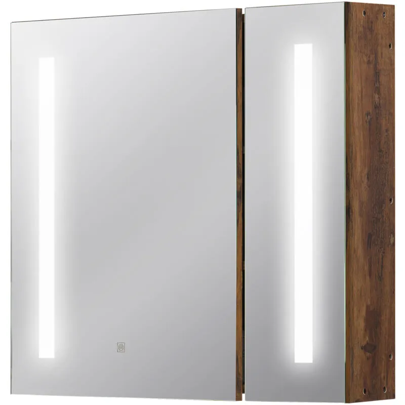 Specchio Bagno con Armadietto 2 Ante e Luci led Regolabili Marrone - Kleankin