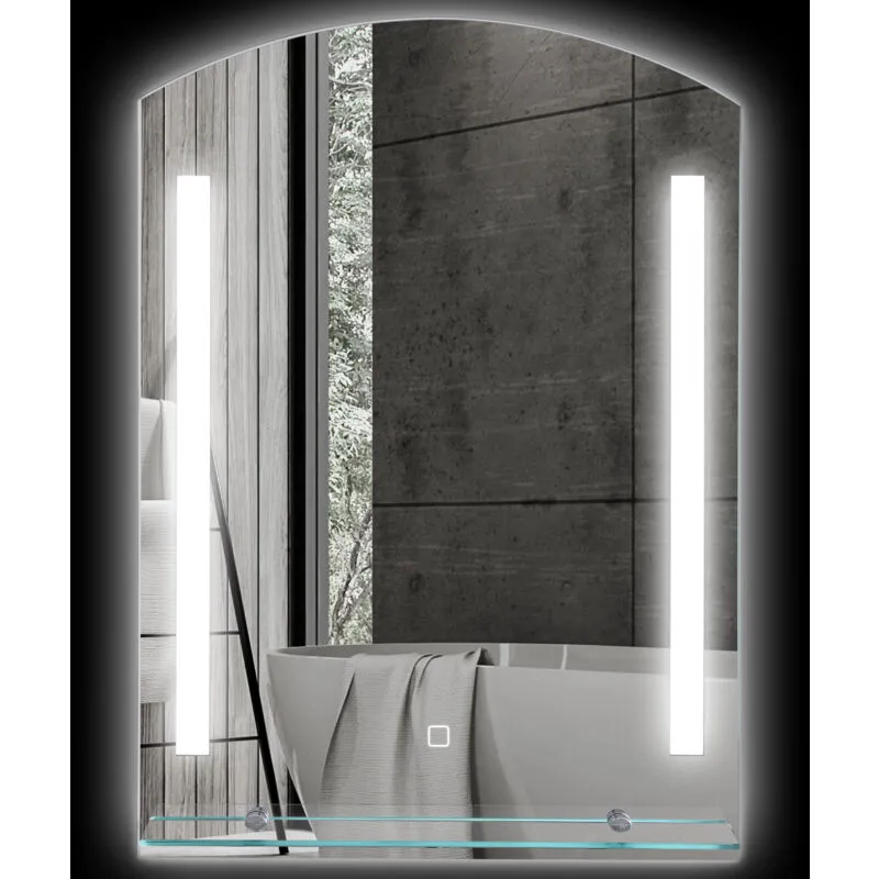 Specchio da Bagno con Luce led e Mensola in Vetro 50x12x70cm Argento - Kleankin