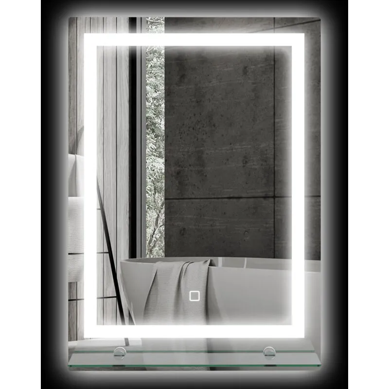 Specchio per Bagno con Luci led e Mensola in Vetro 50x12x70 cm Argento - Kleankin