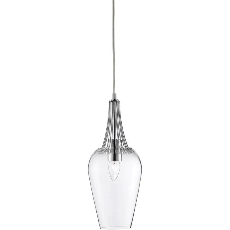 Searchlight - Whisk - Sospensione a soffitto a 1 luce cromata con paralume in vetro trasparente, E27