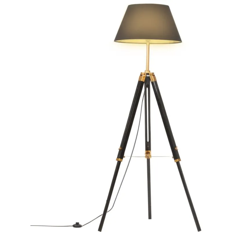 Lampada a Treppiede Nero e Oro in Massello di Teak 141 cm