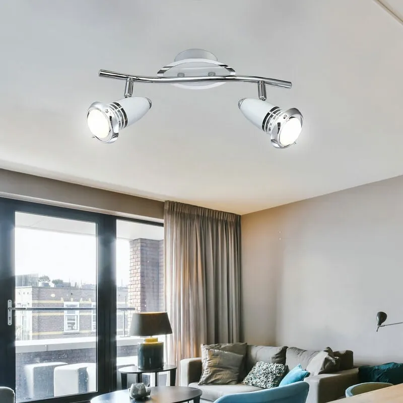 Lampada da soffitto Faretto LED per sala da pranzo cromato con faretti orientabili, bianco argento, 2x4 watt 2x 250 lumen 3000 Kelvin, LxPxH 34x9x15