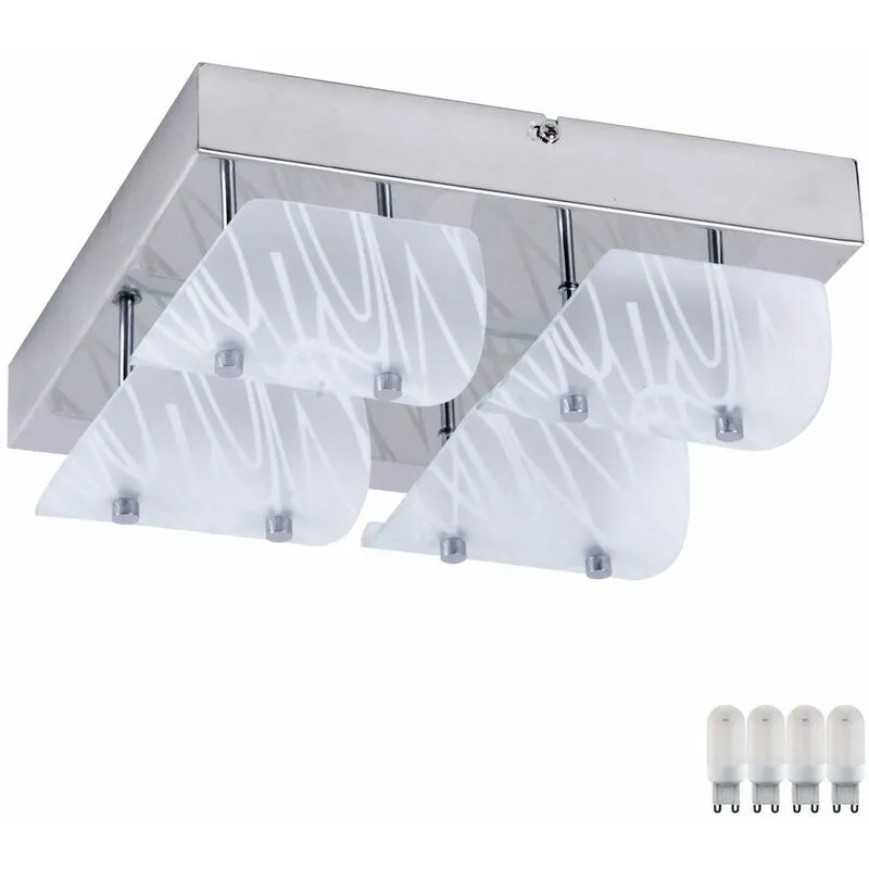 Lampada da soffitto in vetro per illuminazione da soggiorno con faretto bianco in un set con lampadine a LED