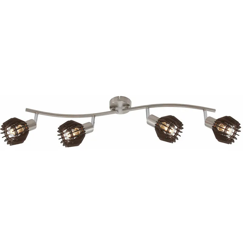 Lampada da soffitto orientabile lampada da soggiorno lamelle in legno lampada da soffitto spot bar, metallo, 4x E14, LxPxA 71,5x10,3x14,4 cm 