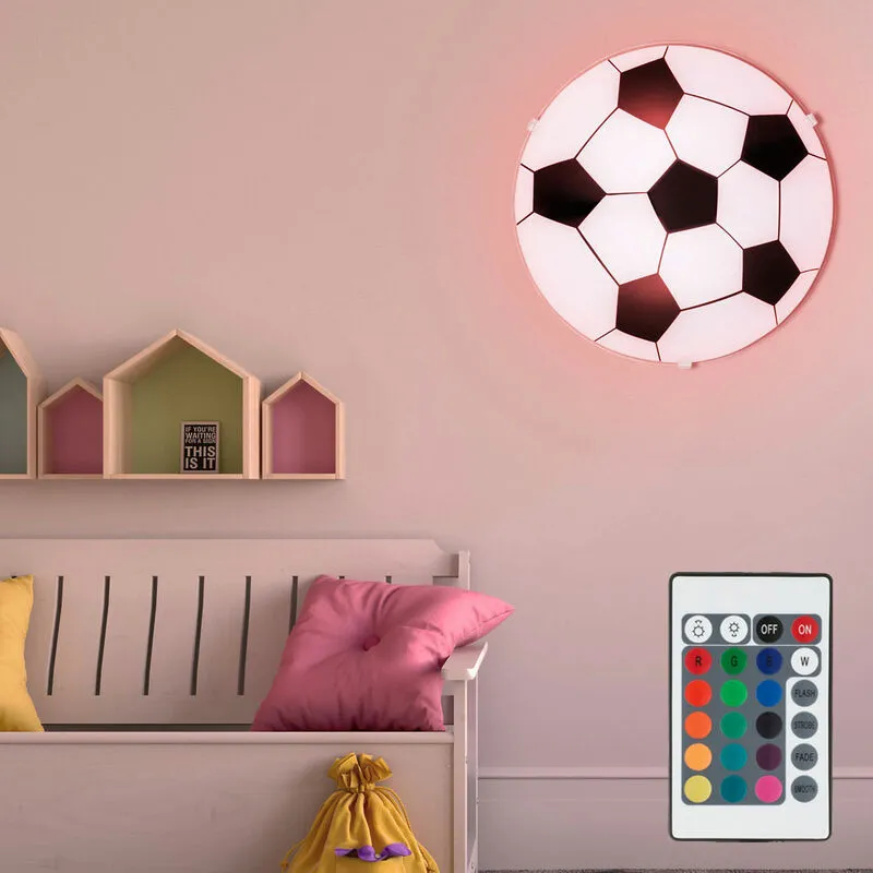 Plafoniera per bambini Lampada da calcio in vetro dimmerabile telecomando in un set di lampadine led rgb