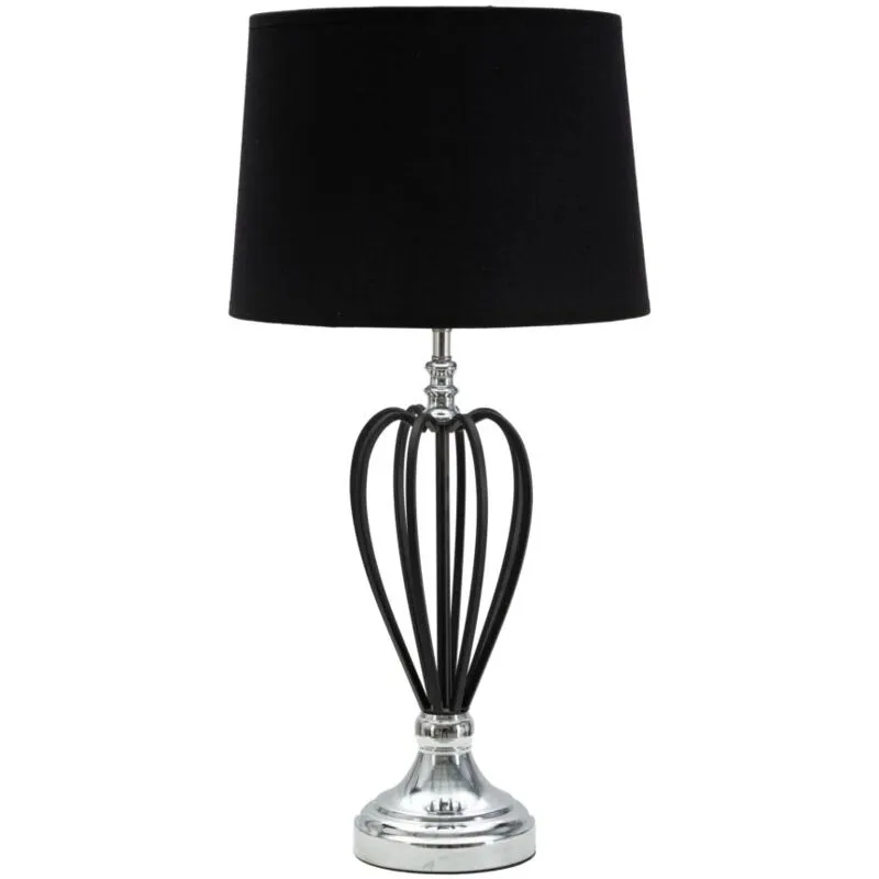 Giordanoshop - Lampada da Tavolo Darky Argento Ø28x56 cm in Ferro pvc e Tessuto Nero e Argento