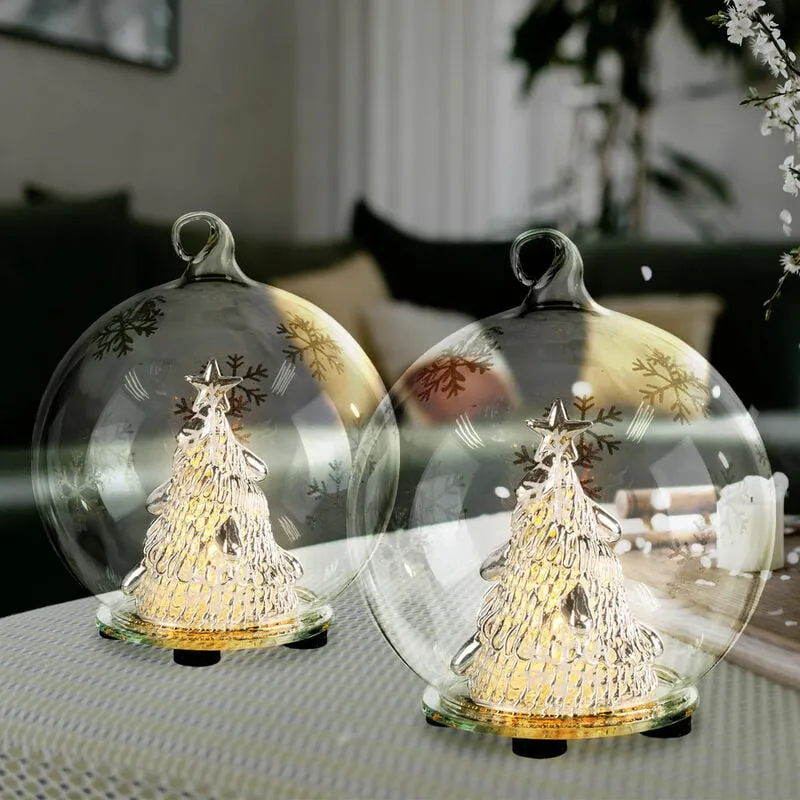 Etc-shop - Lampada da tavolo Decorazione natalizia Lampada decorativa a led sfera di vetro, sfera dell'albero di Natale, con albero di Natale e