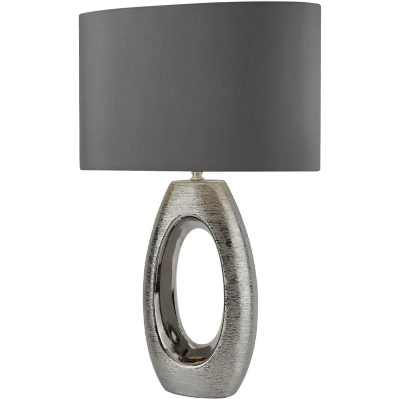 Searchlight - Lampada Da Scrivania Artigiano Ceramica Cromo Tessuto Grigio 1 Luce E27