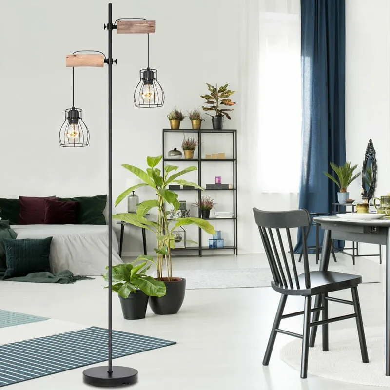 Lampada da terra vintage design a gabbia a filamento da soggiorno in legno con luce regolabile in altezza in un set che include lampadine a led