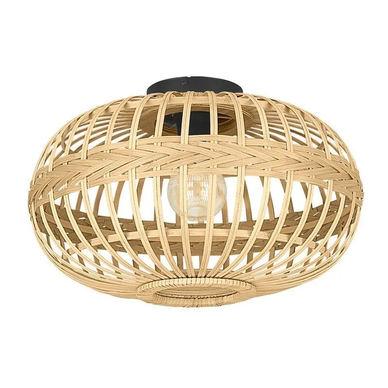 Eglo - Plafoniera Rustica Amsfield 1 Luce Metallo Nero e Legno