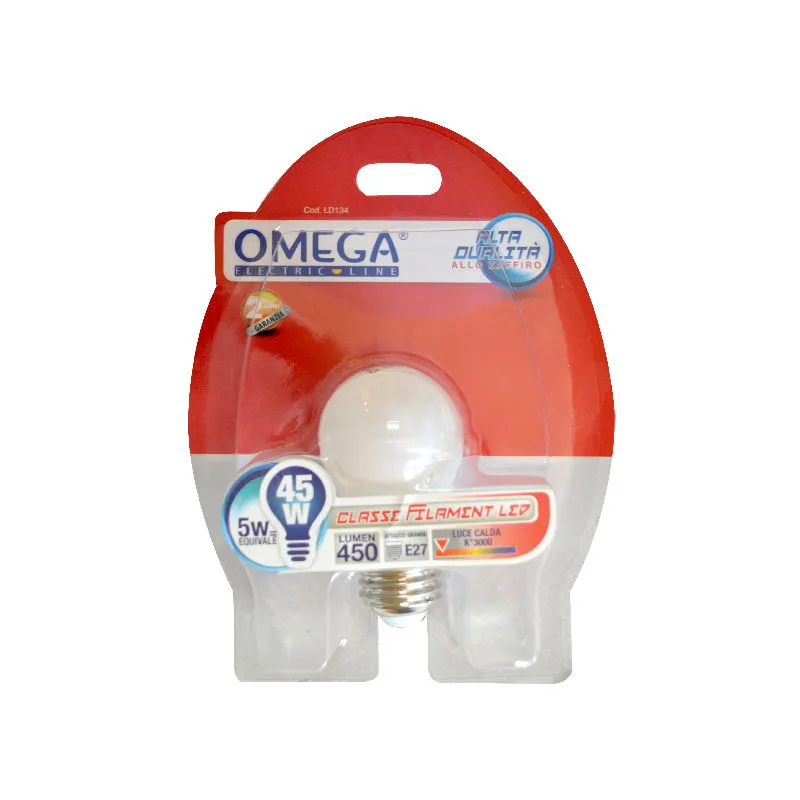  - lampada led 5W P45 E27 3000K, vetro milky