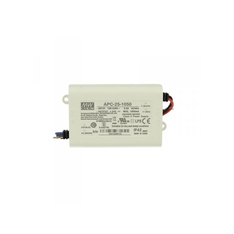 Led Driver cc MeanWell APC-25-1050 Trasformatore 1050mA 9V-24V dc 25W Corrente Costante IP42