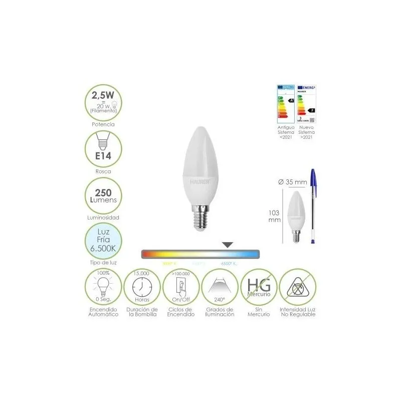 Maurer - lampada led oliva smer. E14 2,5W 250L 6500K l.fredda