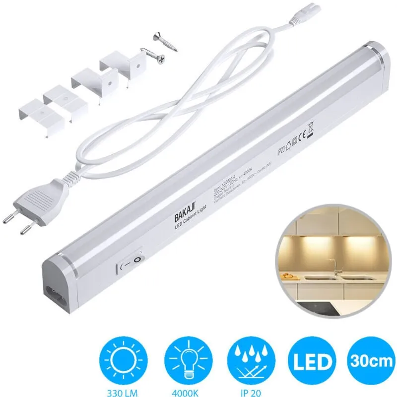 Lampada Luce Sottopensile 30cm Mobili Cucina Armadio Barra led 330lm 4000K Bianc