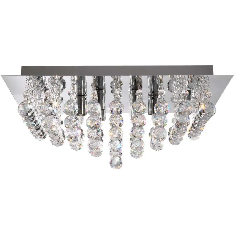 Searchlight - Lampada quadrata Hanna 4 fuochi cromo filo soffitto, sfere in cristallo cromo