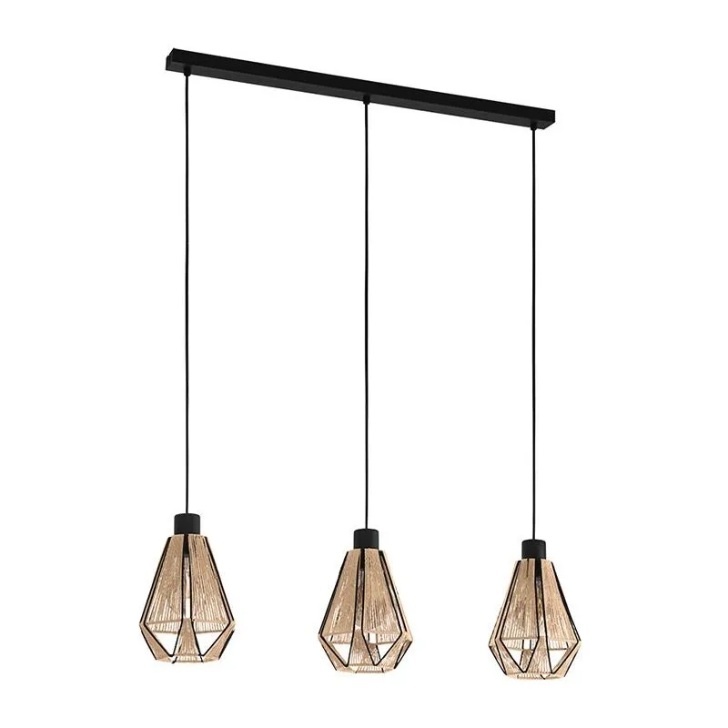 Eglo - Lampadario Contemporaneo Adwickle 3 Luci Metallo Nero e Tessuto