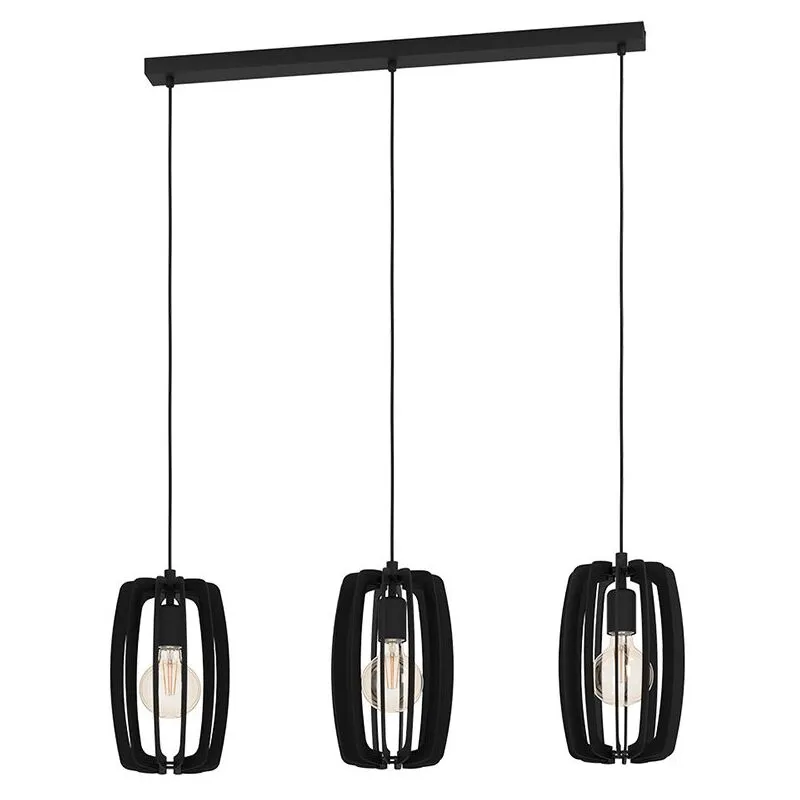 Lampadario Industrial Bajazzara 3 Luci Acciaio Nero Diffusore Nero