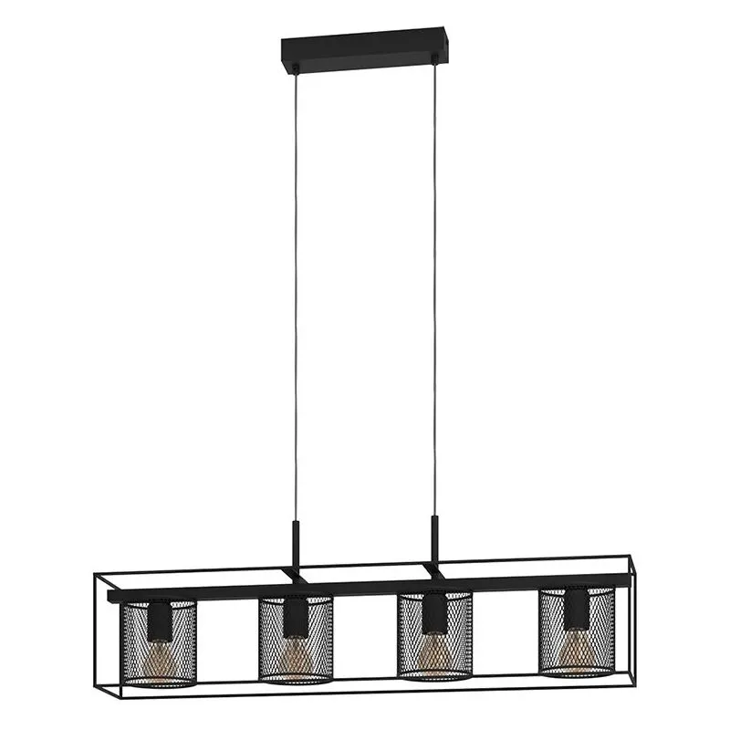 Lampadario Industrial Catterick 4 Luci Acciaio Nero