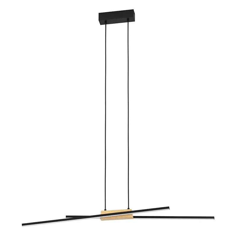 Lampadario Moderno Panagria Led Alluminio Rivestito In Legno Nero e Marrone