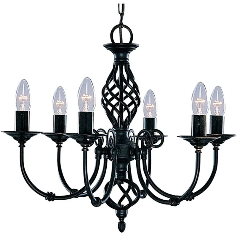 Lampadario Industrial-Nordico Zanzibar Acciaio Nero 6 Luci E14