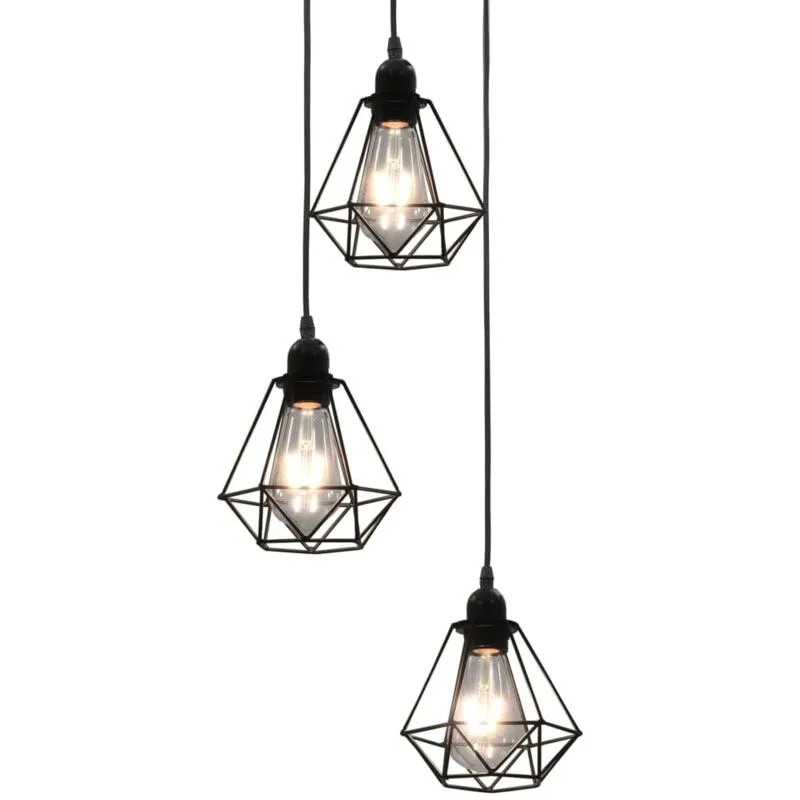 Lampadario con Design Diamante Nero 3 Lampadine E27 - Vidaxl