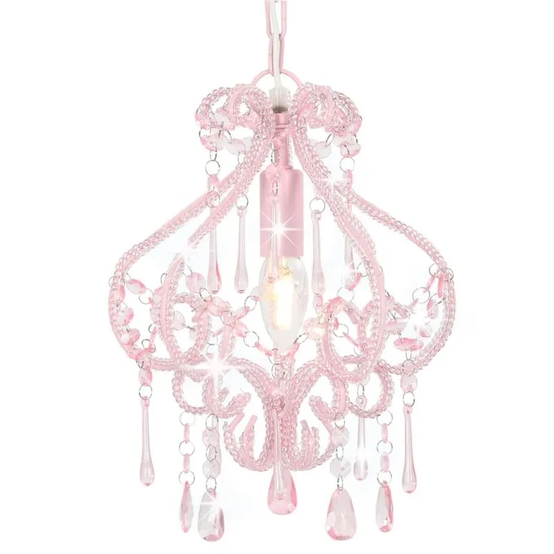 Lampadario con Perle Rotondo E14 Design Elegante vari colori colore : rosa