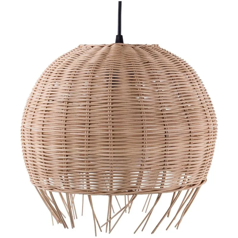 Lampadario con Paralume in Rattan Marrone Chiaro Sferico Stile Etnico Drino