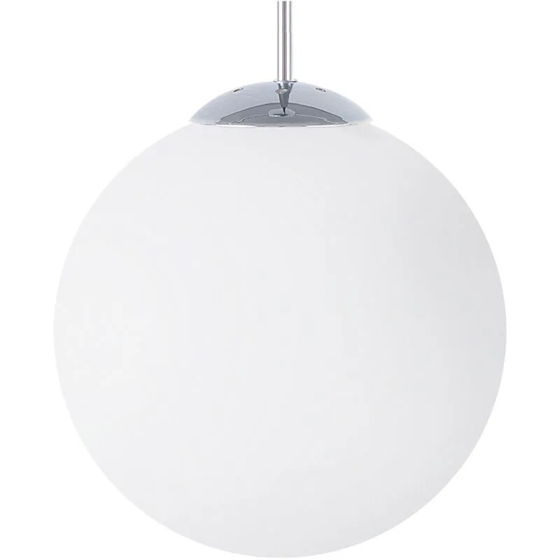 Lampadario in Metallo Argentato Piccolo Paralume Sferico in Vetro Bianco Barrow s