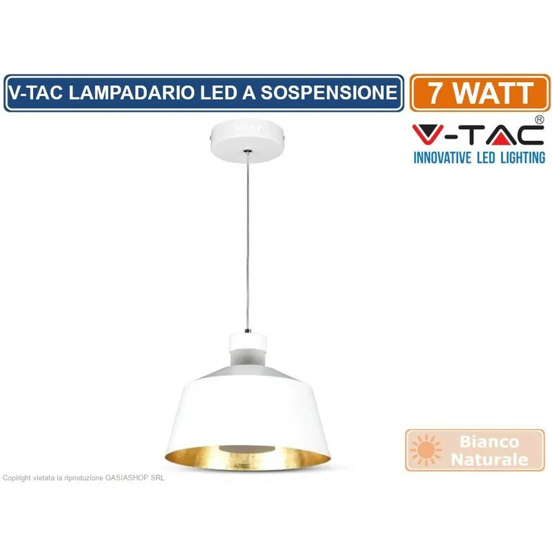 V-tac - VT-7444 lampadario a sospensione led 7W campana colore bianco - sku 3931