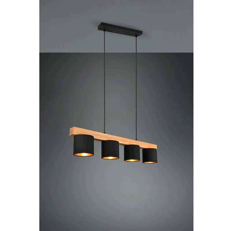  - Lampadario Lineare Legno 4 Paralumi Nero Cameron Trio Lighting