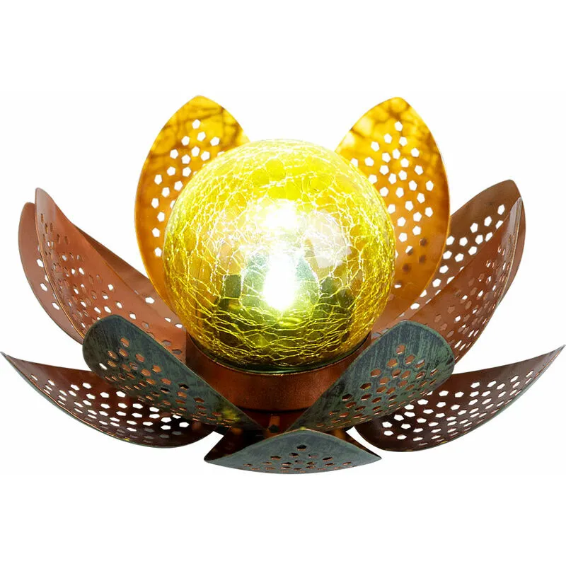 Lampade da esterno da giardino luce solare luce solare decorativa a led con design a fiore di loto, sfera di vetro color oro, led, 22 cm, patio