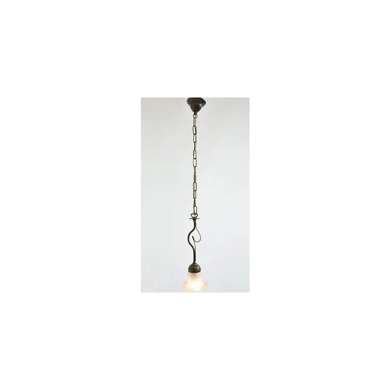 Lampade linea oliva lampadario 1 luce liberty ottone bronzato e vetro soffiato