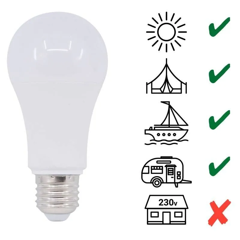 Lampadina 10-36V 7W E27 A60 per roulotte, camper e barche - Bianco Caldo