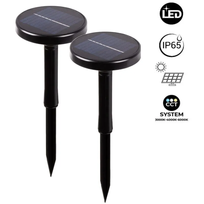 Lotto x 2 - Faretto solare led cct da esterno con picchetto - 1W -